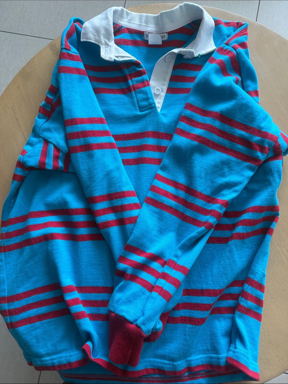 Turquoise Polo with Red Stripes and White Collar